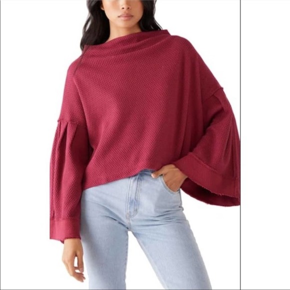 Free people bunny bell sleeve top maroon deep red knit mock neck - Picture 1 of 9